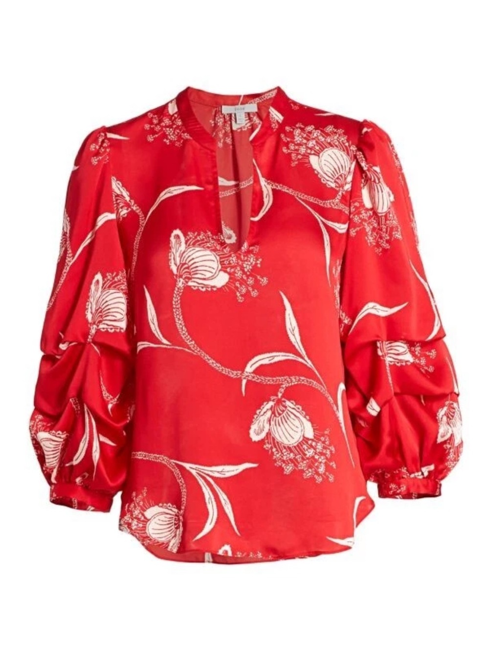 Joie Samyra Floral V-Neck Puff Sleeve Satin Blouse - Picture 6 of 10